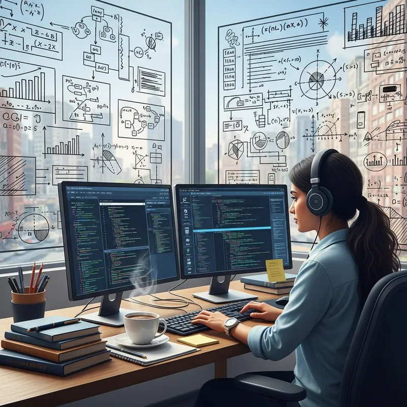 Diverse Female Programmer Typing on Dual-Monitor | Coding Setup