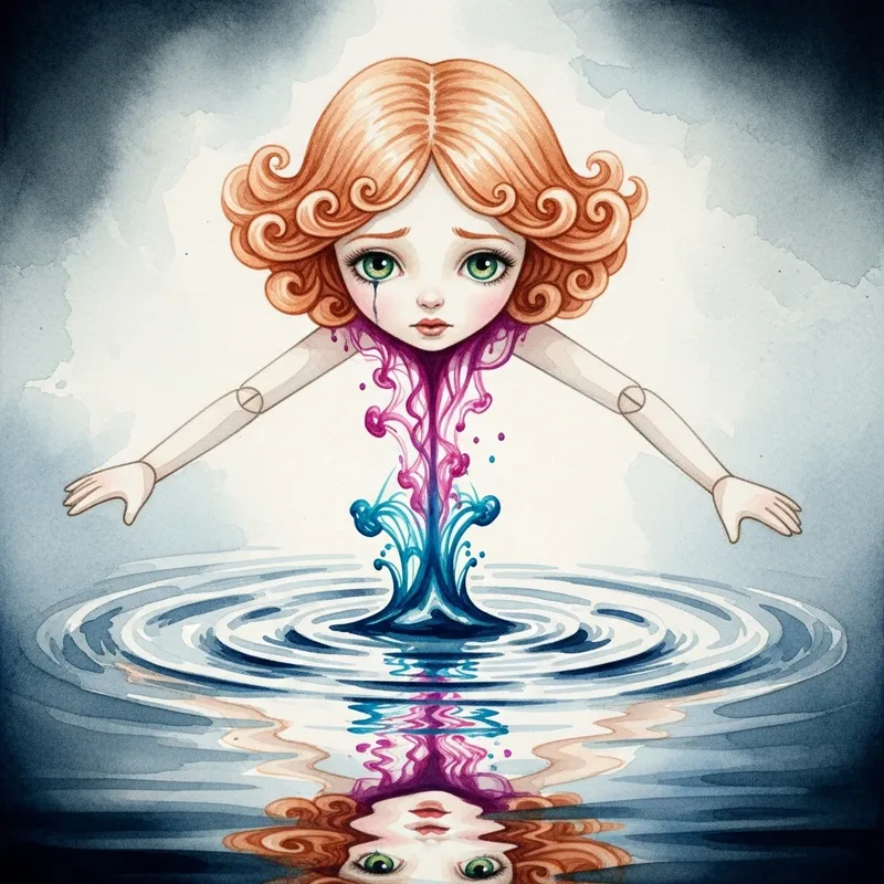 Ethereal Doll: Captivating Despair in Ink Watercolor Ethereal Doll: Captivating Despair in Ink Watercolor