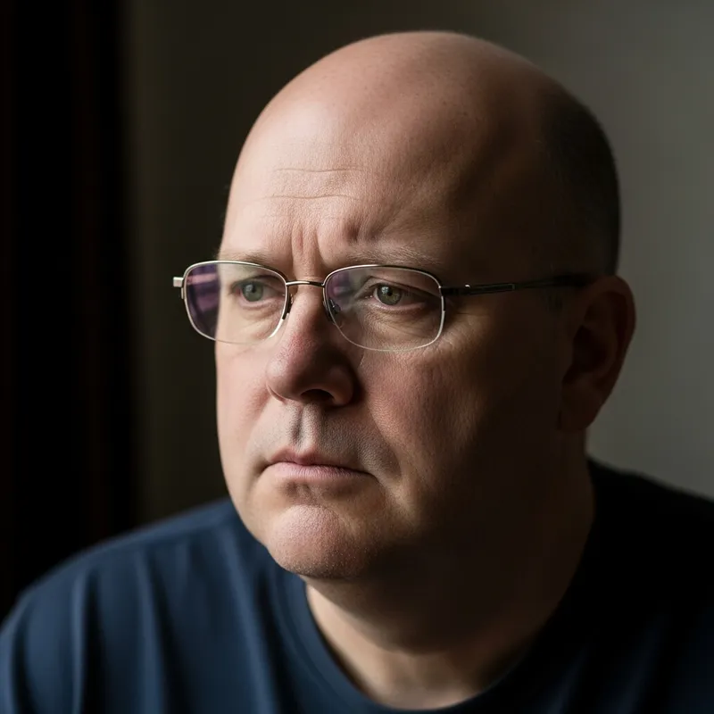 Unattractive Middle-aged Man Bald with Large Chin and Glasses Unattractive Middle-aged Man Bald with Large Chin and Glasses