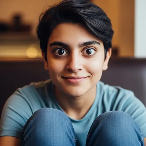 Unique Features of Everyday Individual with Big Eyes and Small Mouth