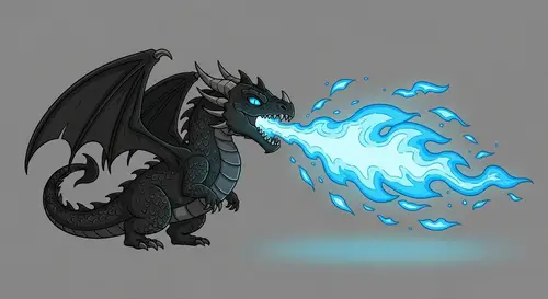 Charming Dark Dragon Spewing Azure Blue Fire