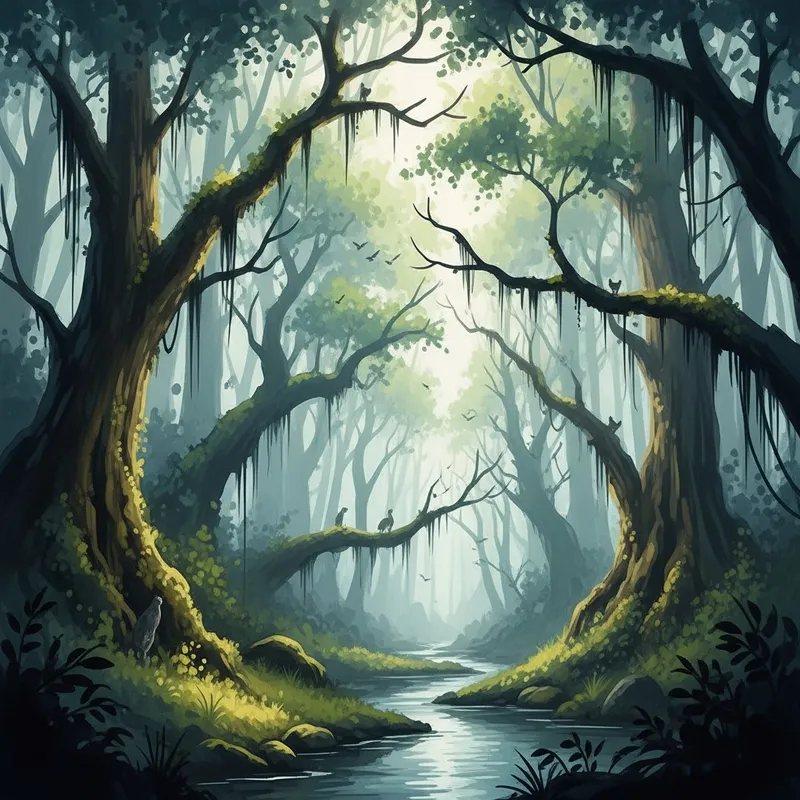 Mystical Forest Watercolor Art - Enchanting Nature Painting Mystical Forest Watercolor Art - Enchanting Nature Painting