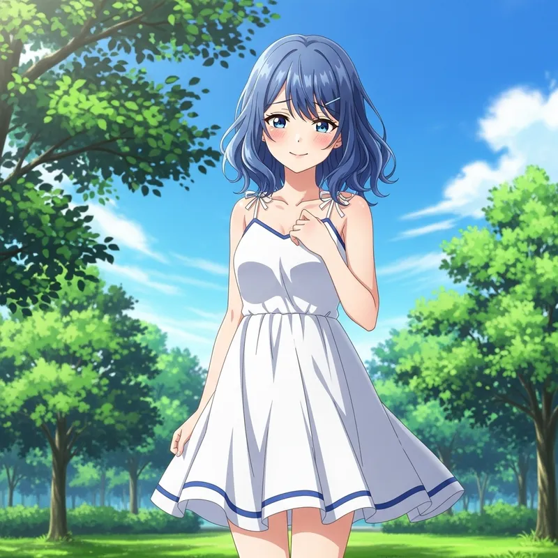 Lena from 'Everlasting Summer' - Blue Haired Young Woman in White Sundress Lena from 'Everlasting Summer' - Blue Haired Young Woman in White Sundress