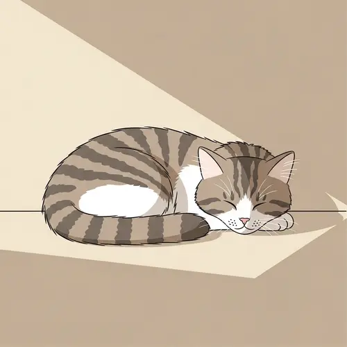 Minimalist Cat Napping: Tranquil Scene of Contentment
