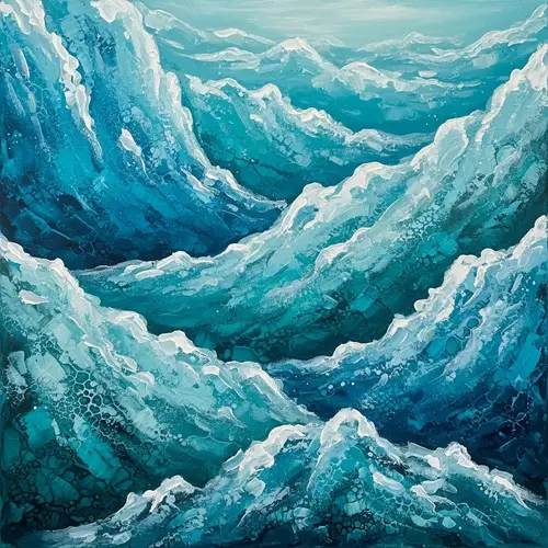 Abstract Ice Formation Artwork in Turquoise and Blue Hues