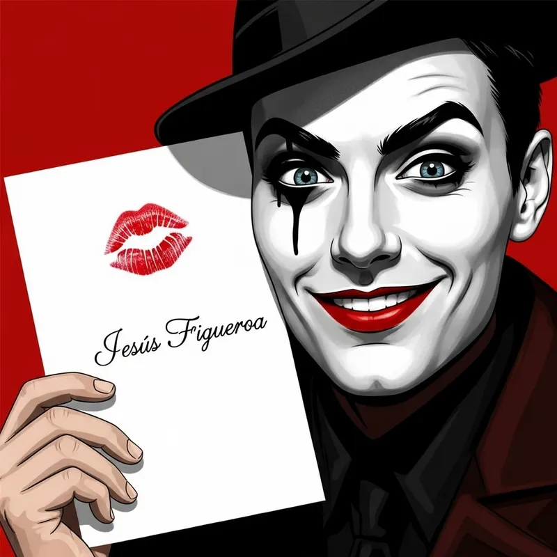 Playful Smirk: Joker Kissed Paper with Jesús Figueroa's Name Playful Smirk: Joker Kissed Paper with Jesús Figueroa's Name