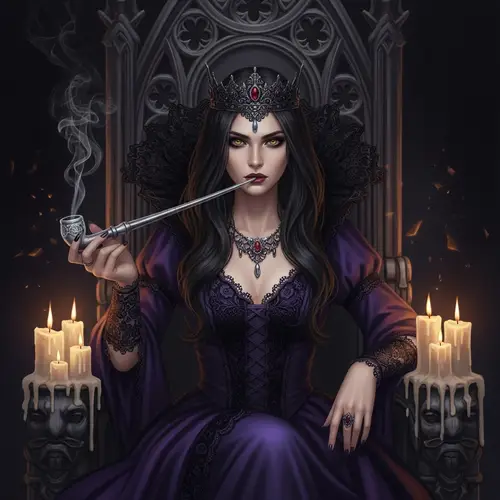Mysterious Dark-Haired Princess on Gothic Throne | Fantasy Novel Vibe