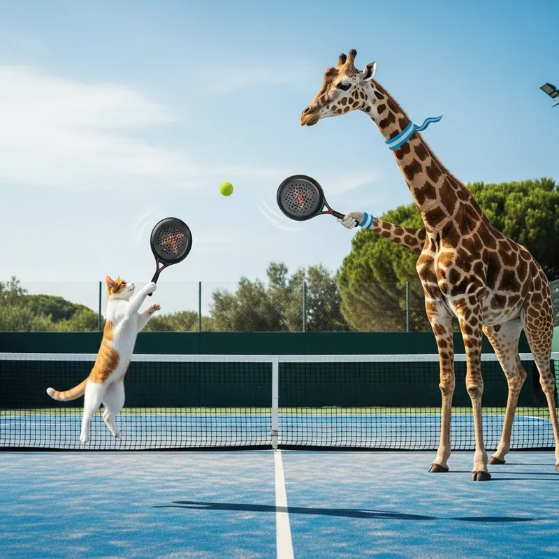 Cat vs Giraffe: Paddle Tennis Showdown Cat vs Giraffe: Paddle Tennis Showdown