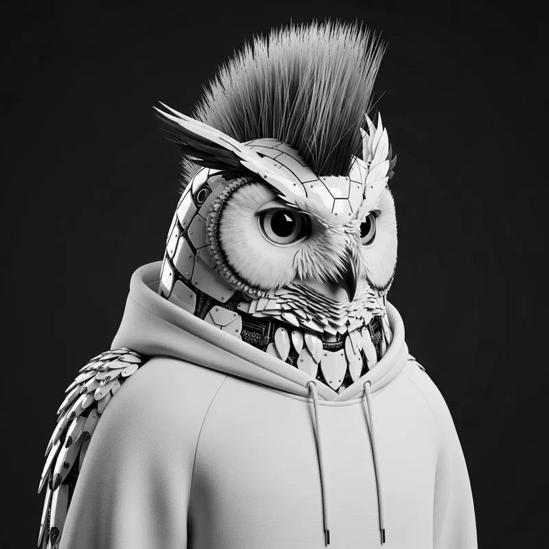 Stylish White Robot Owl with Mohawk & Hoodie Stylish White Robot Owl with Mohawk & Hoodie
