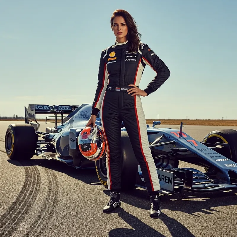 Fierce Model with Formula 1 Car: Adrenaline & Speed