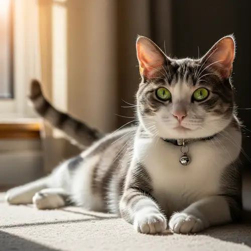 Multicolored Domestic Cat Enjoying Sunlight | Content Kitty