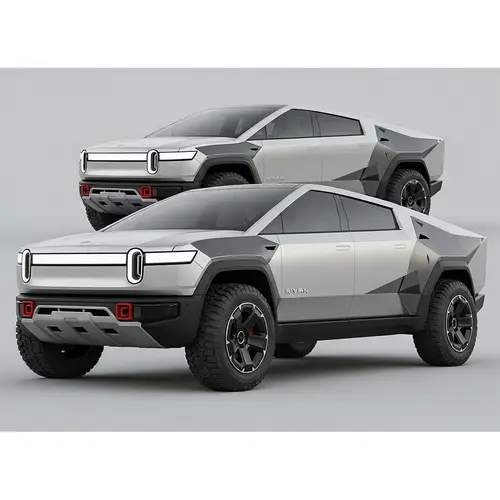 Futuristic Electric Vehicle Design with Tesla, Rivian and Cybertruck Influences