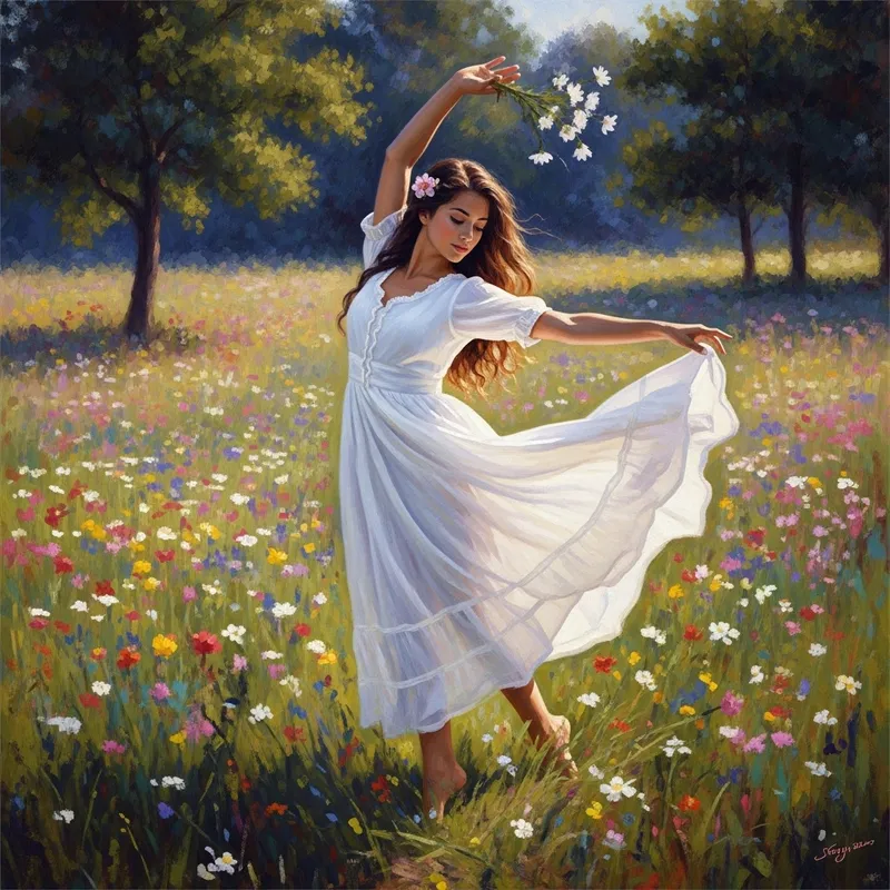 Ethereal Dance of Peace and Liberty in Wildflower Field Ethereal Dance of Peace and Liberty in Wildflower Field