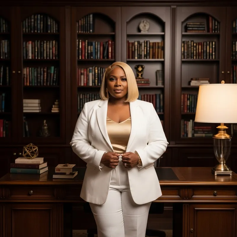 Confident Black Woman in Elegant Home Office | Unique Style & Power