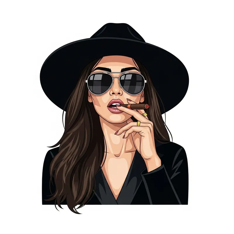Vector Illustration of Mysterious South Asian Girl in Black Attire with Cigar Vector Illustration of Mysterious South Asian Girl in Black Attire with Cigar