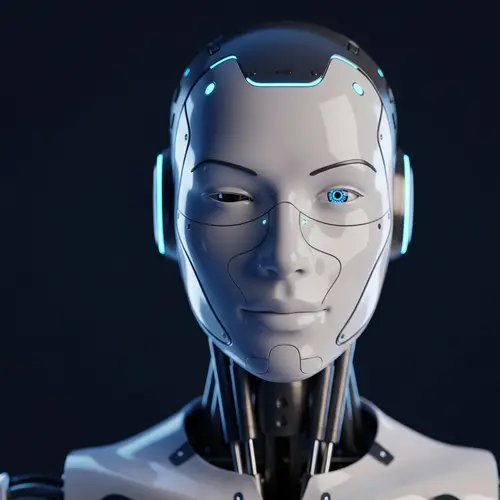 Futuristic AI Robot with Playful Winking Expression