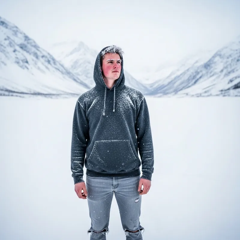 Han Jisoo in Grey Jeans and Sweatshirt | Snowfield Portrait