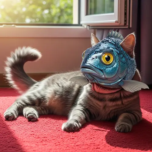 Whimsical Fish-Headed Cat: Charm & Absurdity in a Peculiar Merge