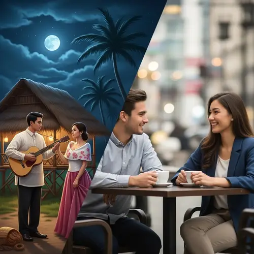 Traditional and Modern Filipino Courting Styles Collage