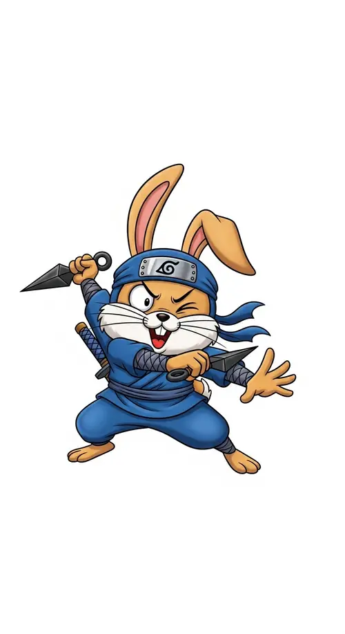Playful Rabbit Ninja | Colorful Anime-Style Art