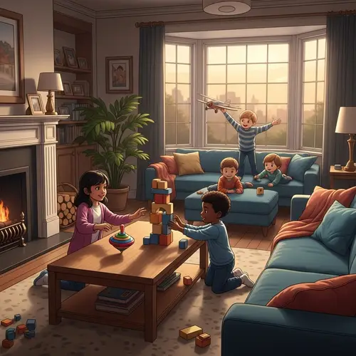 Diverse Children Playing in Cozy Living Room | Happy Kids Scene