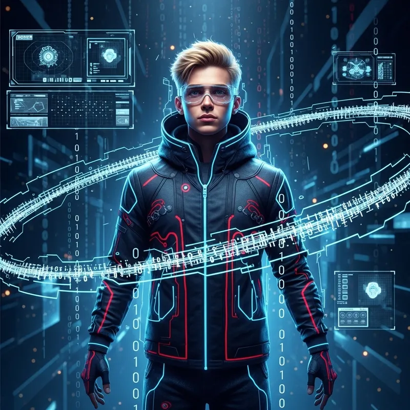 Cyber Avatar Blonde Hair Boy - Digital Futuristic Environment