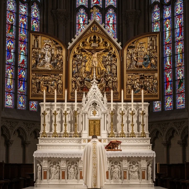 Traditional Catholic High Altar - Detailed Depiction | Sacred Atmosphere