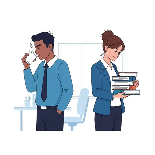 Professional Office Scene: South Asian Male and Caucasian Female Coworkers