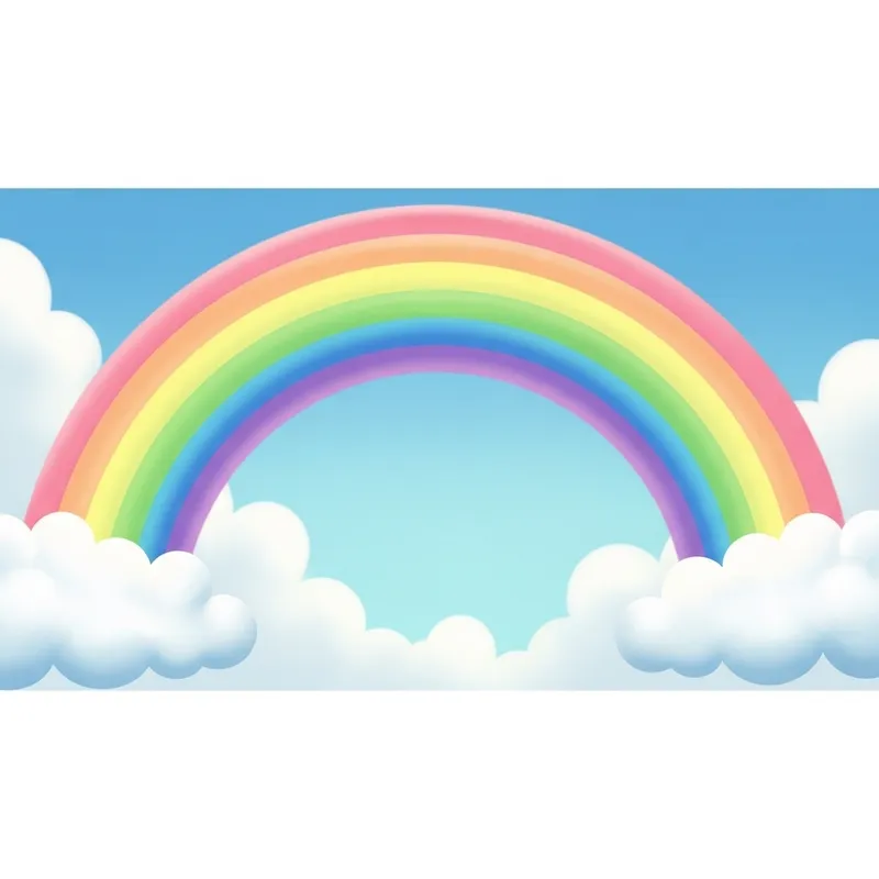 Picturesque Light Green-Pink Rainbow with Clouds