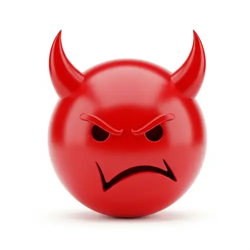 Red Angry Smiley with Horns PNG - Devilish Emoticon Image