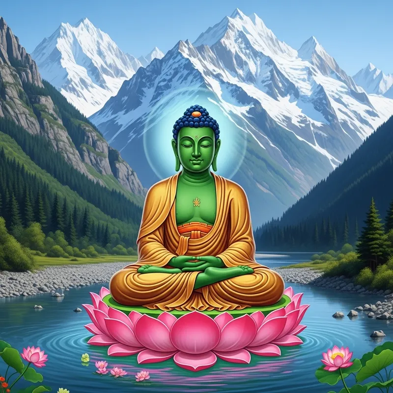 Buddha Meditating in Snow-Capped Mountains Buddha Meditating in Snow-Capped Mountains