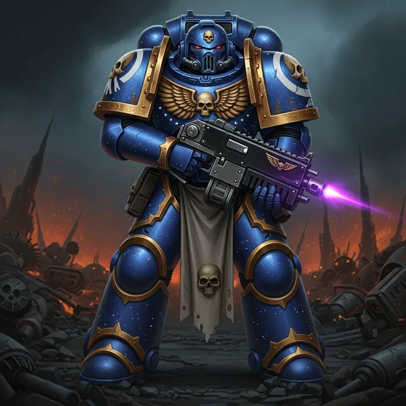 Night Lords Chaos Space Marine - Armored Soldier in Midnight Blue | Futuristic Soldier
