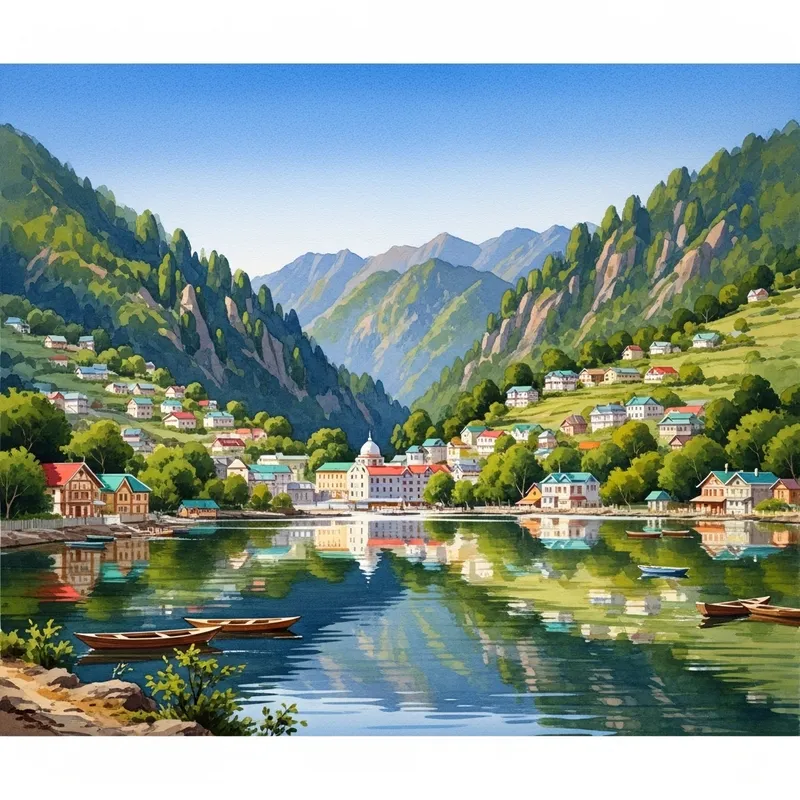 Nainital Watercolor Painting: Tranquil Landscape Artwork