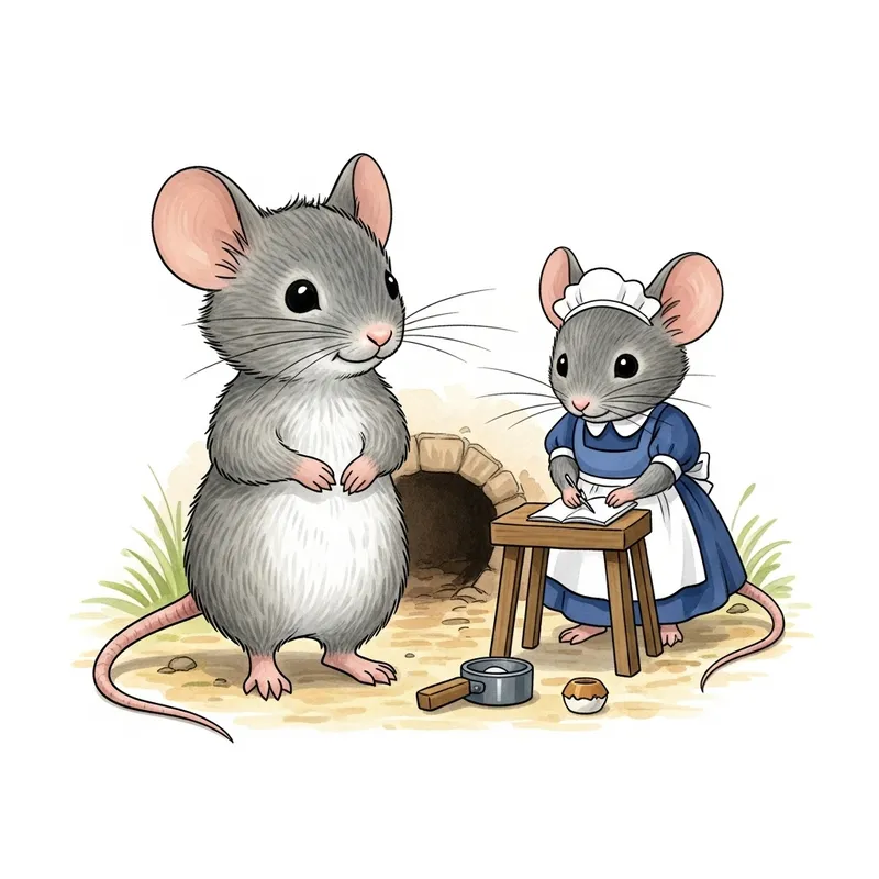 Charming Male Mouse and Maid Illustration Charming Male Mouse and Maid Illustration