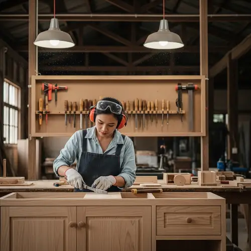 Asian Female Furniture Maker Crafting Classic Kitchen Set