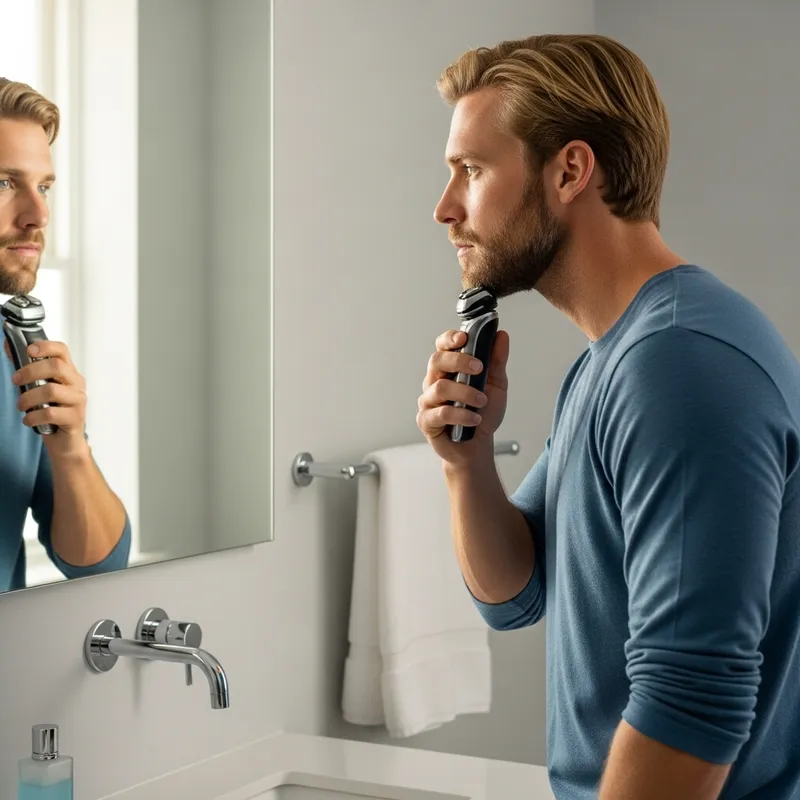 Man Mewing with Electric Shaver | Grooming Scene