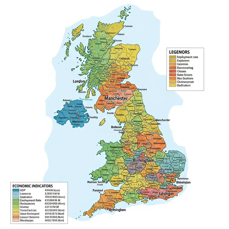 Color-Coded Economic Regions of United Kingdom Map