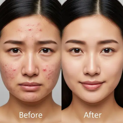 Asian Woman Before & After Acne Treatment | Transformative Results