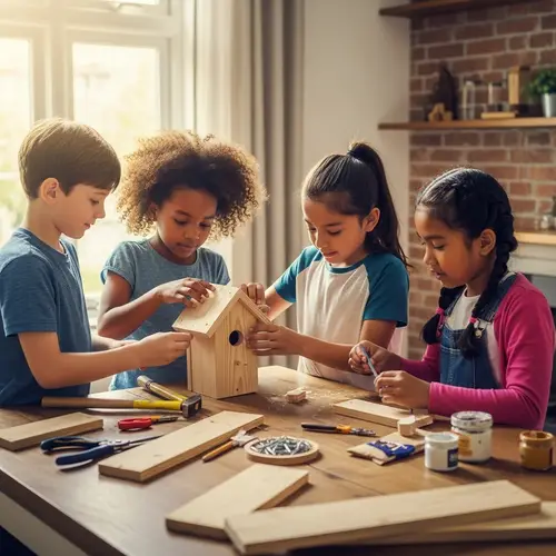 Diverse Children Building Birdhouse Together | Creative Activity