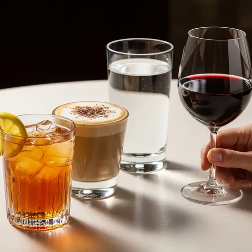 Beverage Variety: Tea, Cappuccino, Water, Wine