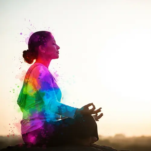 Mindful Asian Woman in Serene Watercolor Meditation