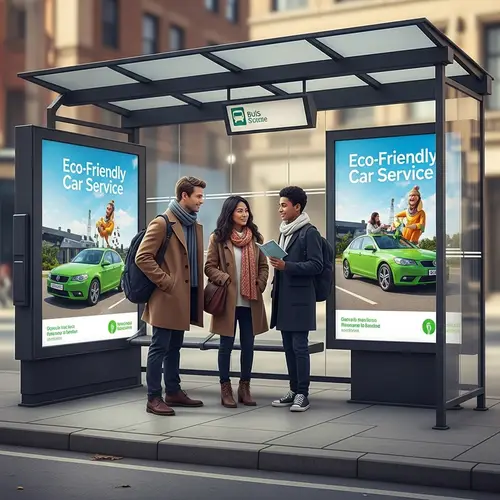 Urban Bus Shelter Advertising Panels | Eco-Friendly Car Service Ad