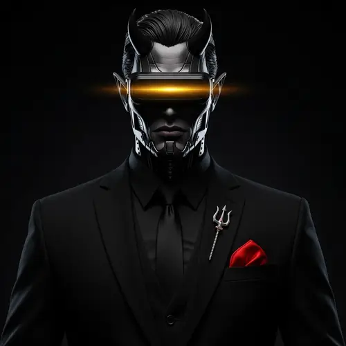 Masculine Demon Figure in Black Suit: Power and Mystique