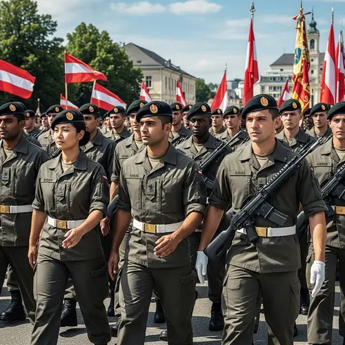 Diverse Austrian Soldiers in Military Uniforms | Patriotic Demonstration