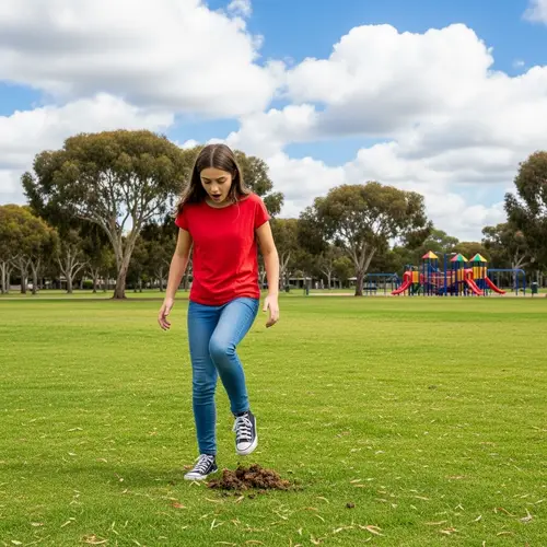 Surprised Girl Steps in Dog Poo at Park