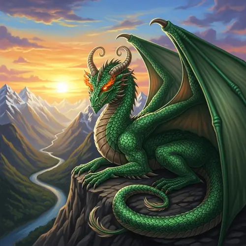 Majestic Emerald Dragon on Mountain Peak