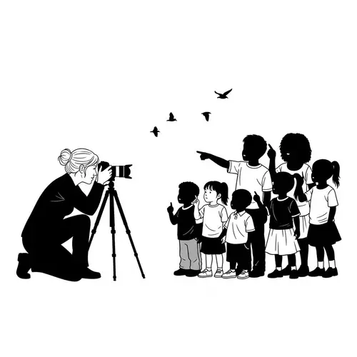 Silhouette Illustration of Female Photographer with Children