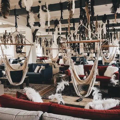 Charming Lounge Area with Hammocks and Sofas