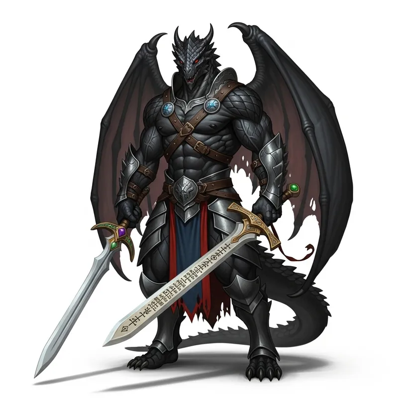 Black Dragonborn Paladin with Dual Swords