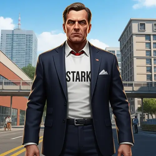 Political Figure in GTA5 Style with Stark Shirt